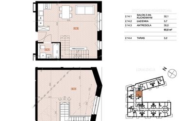 Rzut - Mieszkanie na sprzedaż 2 pokoje o powierzchni 65,8 m² - numer 214 w Szczecińska 20