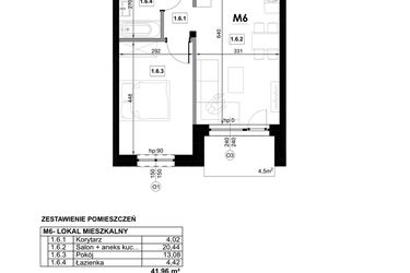 Rzut - Mieszkanie na sprzedaż 2 pokoje o powierzchni 41,96 m² - numer M6 w Miejska Premium II