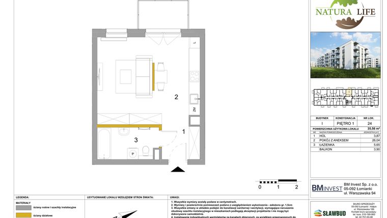 Rzut - Mieszkanie na sprzedaż 1 pokój o powierzchni 35,56 m² - numer I.24 w Osiedle Natura Life budynki GHI
