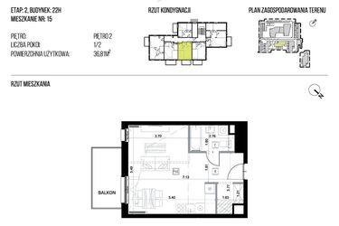 Rzut - Mieszkanie na sprzedaż 1 pokój o powierzchni 36,81 m² - numer 22H/15 w NATURAMA II