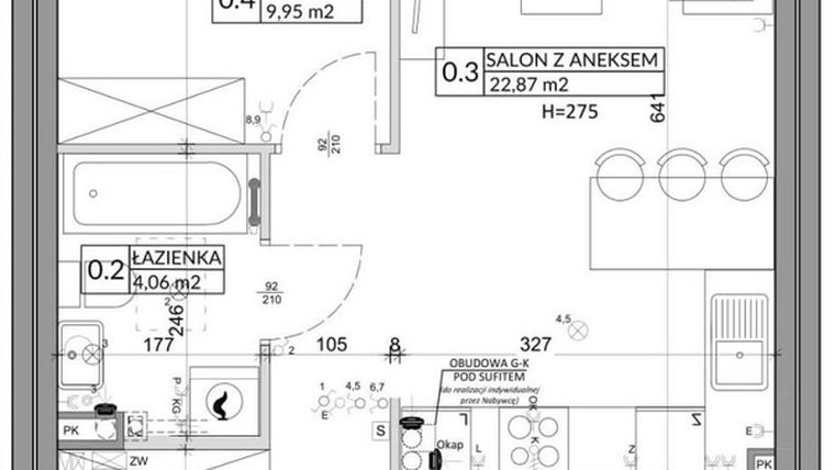 Rzut - Mieszkanie na sprzedaż 3 pokoje o powierzchni 57,39 m² - numer 62A w Osiedle Młodych etap X