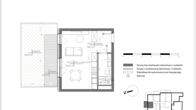 Rzut - Mieszkanie na sprzedaż 1 pokój o powierzchni 32,83 m² - numer B.0.5 w Polanka 21