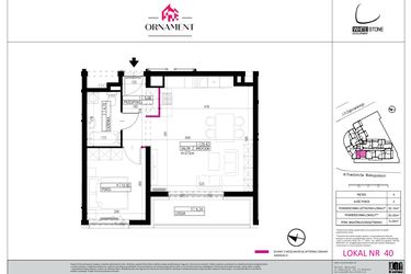 Rzut - Mieszkanie na sprzedaż 2 pokoje o powierzchni 50,1 m² - numer 40 w Ornament