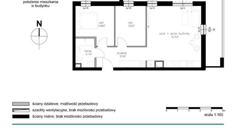 Rzut - Mieszkanie na sprzedaż 3 pokoje o powierzchni 58,16 m² - numer M17 w Wędrowna II