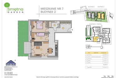 Rzut - Mieszkanie na sprzedaż 3 pokoje o powierzchni 62,34 m² - numer 7 w Smętna Garden