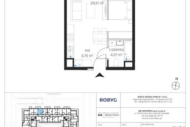 Rzut - Mieszkanie na sprzedaż 1 pokój o powierzchni 34,77 m² - numer J.1M14 w Nadmotławie Apartments etap J