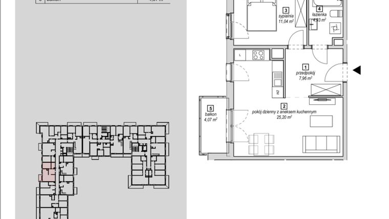 Rzut - Mieszkanie na sprzedaż 2 pokoje o powierzchni 49,13 m² - numer 1C-4-5 w Naramowice Odnova