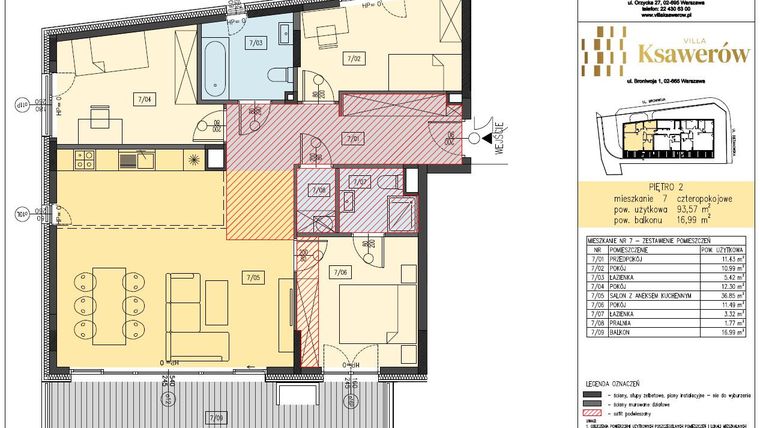 Rzut - Mieszkanie na sprzedaż 4 pokoje o powierzchni 93,47 m² - numer M7 w Villa Ksawerów