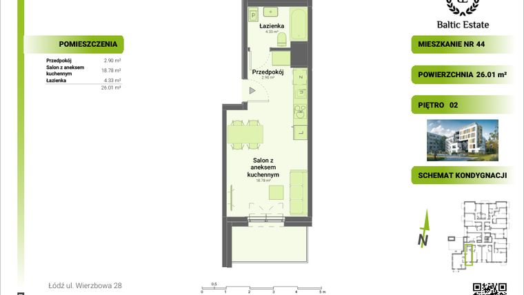 Rzut - Mieszkanie na sprzedaż 1 pokój o powierzchni 26,01 m² - numer 02.M.44 w Dom Architekta