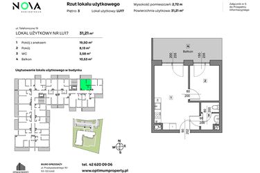 Rzut - Mieszkanie na sprzedaż 2 pokoje o powierzchni 31,21 m² - numer L.U. 17 w Nova Radiostacja - apartamenty inwestycyjne