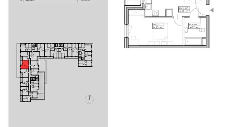 Rzut - Mieszkanie na sprzedaż 2 pokoje o powierzchni 47,92 m² - numer A6 w Niebieski Bursztyn