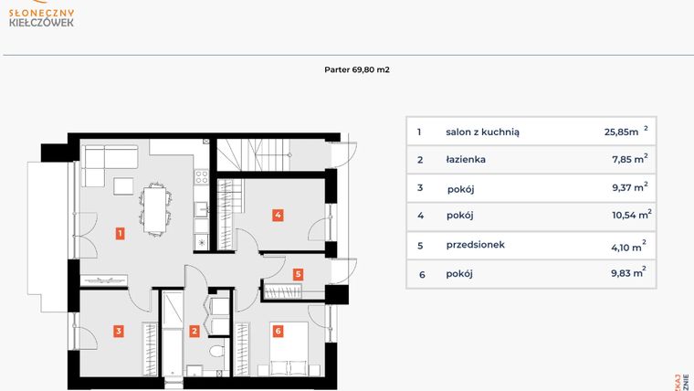 Rzut - Mieszkanie na sprzedaż 4 pokoje o powierzchni 67,82 m² - numer 5P/1 w Słoneczny Kiełczówek etap VI