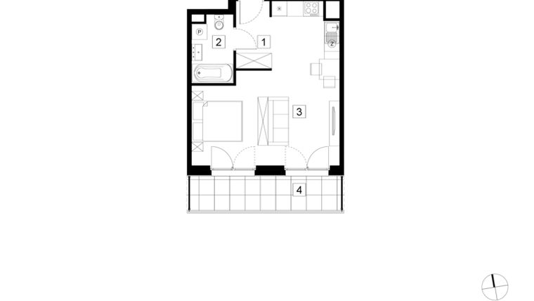 Rzut - Mieszkanie na sprzedaż 1 pokój o powierzchni 35,06 m² - numer A3-1-90 w Hipoteczna Park