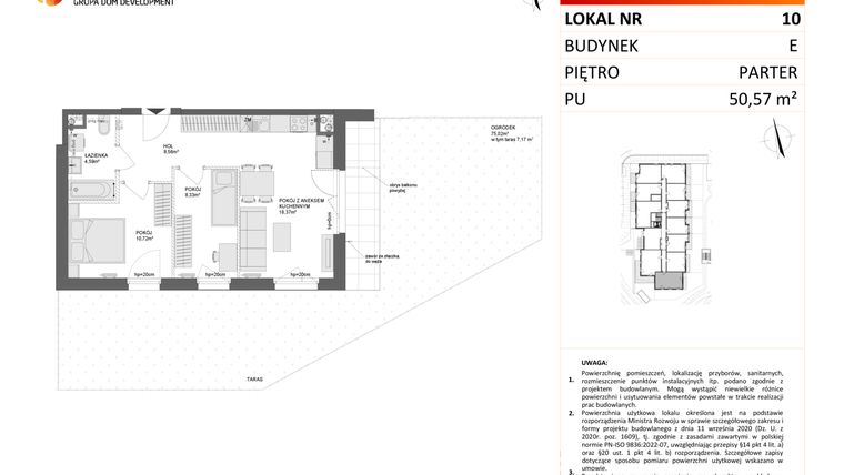 Rzut - Mieszkanie na sprzedaż 3 pokoje o powierzchni 50,57 m² - numer E.10 w Osiedle Synteza etap IV