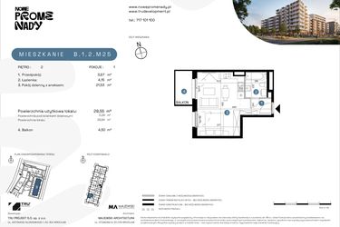 Rzut - Mieszkanie na sprzedaż 1 pokój o powierzchni 29,55 m² - numer B.1.2.M25 w Nowe Promenady etap II
