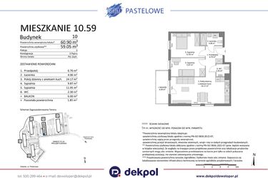 Rzut - Mieszkanie na sprzedaż 3 pokoje o powierzchni 59,05 m² - numer 10.59 w Osiedle Pastelowe etap IV