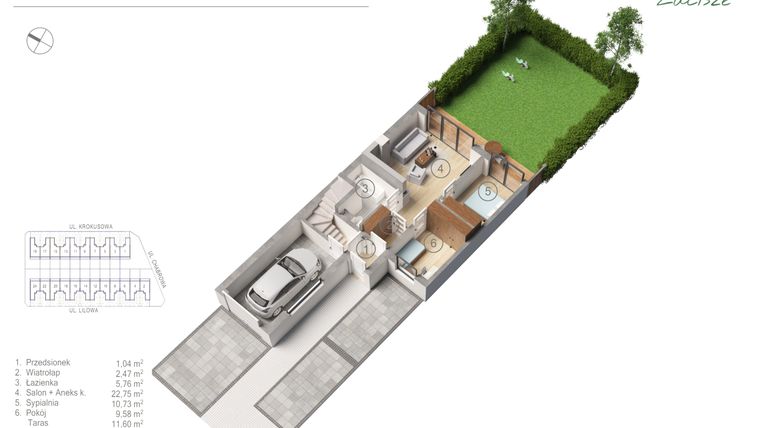 Rzut - Dom na sprzedaż 3 pokoje o powierzchni 51,29 m² - numer Liliowa 8/1 w Osiedle Zacisze