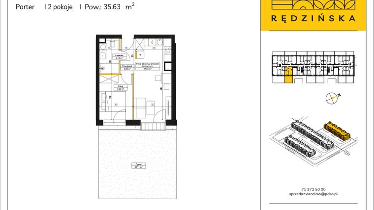 Rzut - Mieszkanie na sprzedaż 2 pokoje o powierzchni 35,63 m² - numer RD4A/A/01 w Rędzińska 4
