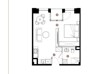 Rzut - Mieszkanie na sprzedaż 1 pokój o powierzchni 35,77 m² - numer E.01.04 w Apartamenty Reytana bud. E