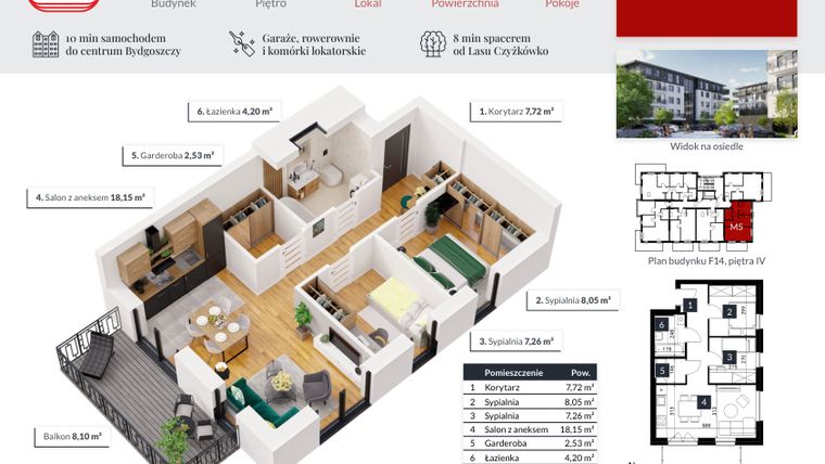Rzut - Mieszkanie na sprzedaż 3 pokoje o powierzchni 47,91 m² - numer 23 w Tęczowy Zakątek F-14