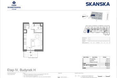Rzut - Mieszkanie na sprzedaż 1 pokój o powierzchni 29,52 m² - numer HA0318 w Park Skandynawia V
