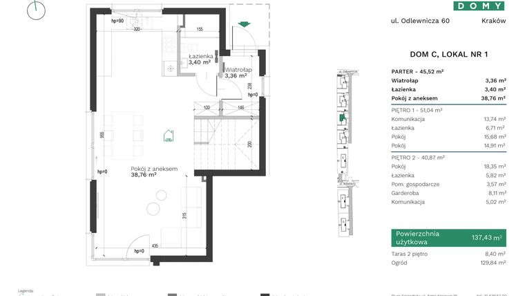 Rzut - Mieszkanie na sprzedaż 4 pokoje o powierzchni 137,43 m² - numer C1 w Destino Domy