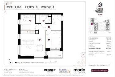 Rzut - Mieszkanie na sprzedaż 3 pokoje o powierzchni 57,38 m² - numer L190 w Osiedle Witaj etap II