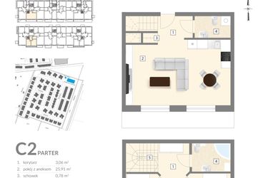Rzut - Mieszkanie na sprzedaż 3 pokoje o powierzchni 67 m² - numer C2 w Błękitne Aleje Etap XV