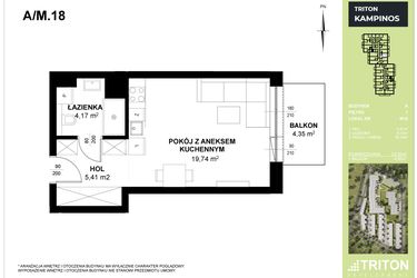 Rzut - Mieszkanie na sprzedaż 1 pokój o powierzchni 29,32 m² - numer A_M18 w Triton Kampinos III