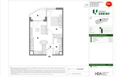 Rzut - Mieszkanie na sprzedaż 2 pokoje o powierzchni 38,02 m² - numer 5.1.A.37 w Osiedle Urbino etap 5