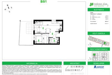 Rzut - Mieszkanie na sprzedaż 2 pokoje o powierzchni 38,01 m² - numer B/0/1 w Osiedle Parkowe Aleje etap III