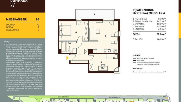 Rzut - Mieszkanie na sprzedaż 3 pokoje o powierzchni 65,84 m² - numer A2.26 w Conrada 27