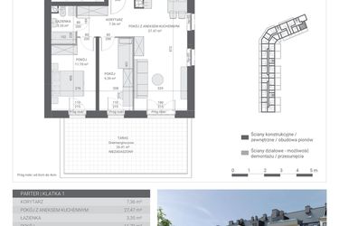 Rzut - Mieszkanie na sprzedaż 3 pokoje o powierzchni 59,27 m² - numer 1 w Ignatki Forest