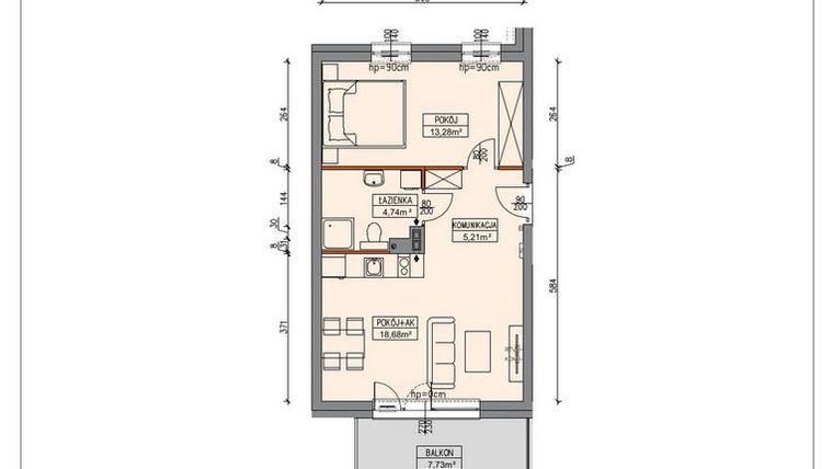 Rzut - Mieszkanie na sprzedaż 2 pokoje o powierzchni 41,94 m² - numer B4.0.05.2A w Stegna Park II