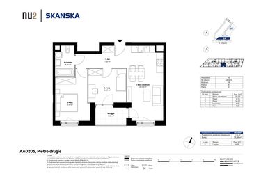 Rzut - Mieszkanie na sprzedaż 3 pokoje o powierzchni 54,43 m² - numer AA0205 w NU2 Warszawa Wola - apartamenty wykończone pod klucz