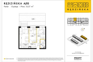 Rzut - Mieszkanie na sprzedaż 3 pokoje o powierzchni 51,57 m² - numer RD4A/A/05 w Rędzińska 4