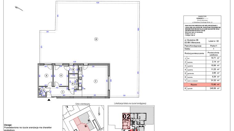 Rzut - Mieszkanie na sprzedaż 3 pokoje o powierzchni 73,9 m² - numer B2 w Vilanovia Park