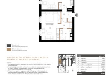 Rzut - Mieszkanie na sprzedaż 3 pokoje o powierzchni 73,95 m² - numer M06 w Apartamenty Królewska Huta