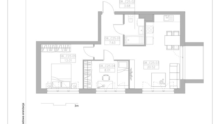 Rzut - Mieszkanie na sprzedaż 3 pokoje o powierzchni 52,85 m² - numer C25 w AquaSfera