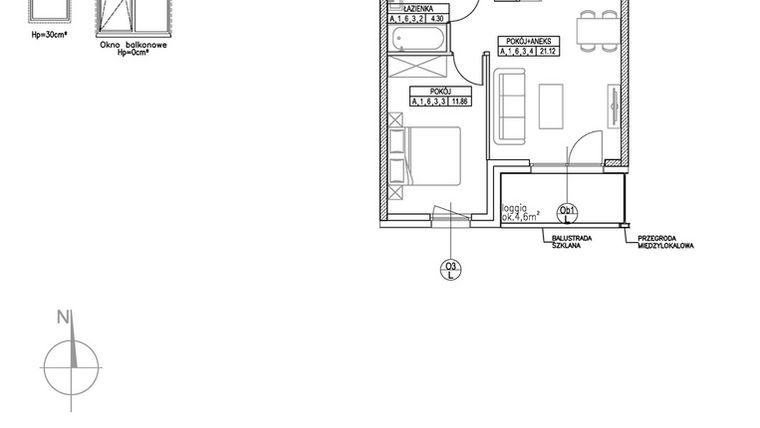 Rzut - Mieszkanie na sprzedaż 2 pokoje o powierzchni 41,94 m² - numer A.1.6.3 w Forma