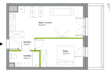 Rzut - Mieszkanie na sprzedaż 2 pokoje o powierzchni 38,59 m² - numer B.02.01.06 w WUWA Vita