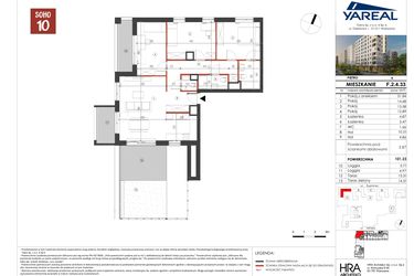 Rzut - Mieszkanie na sprzedaż 4 pokoje o powierzchni 101,23 m² - numer F.2.4.33 w SOHO by Yareal (SOHO 10)