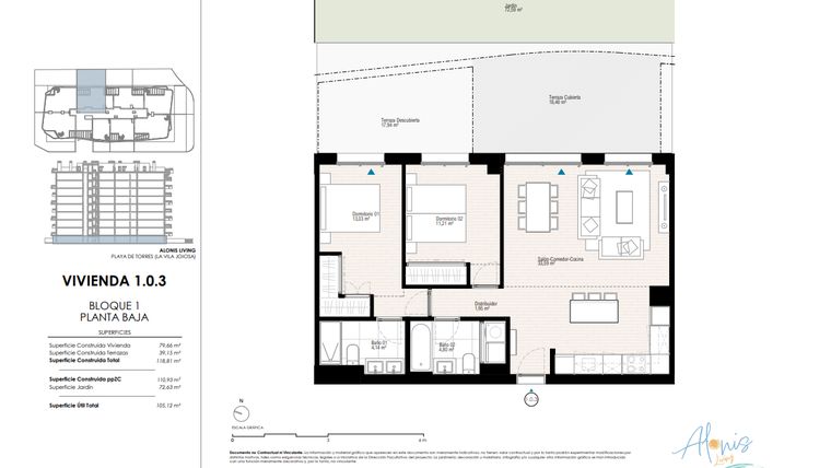 Rzut - Mieszkanie na sprzedaż 2 pokoje o powierzchni 118,81 m² - numer 103 w Alonis Living