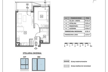 Rzut - Mieszkanie na sprzedaż 2 pokoje o powierzchni 41,05 m² - numer A.2.2 w GreenLine