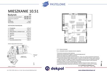 Rzut - Mieszkanie na sprzedaż 3 pokoje o powierzchni 59,05 m² - numer 10.51 w Osiedle Pastelowe etap IV