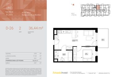 Rzut - Mieszkanie na sprzedaż 2 pokoje o powierzchni 36,44 m² - numer M26_NF.d w Nowe Flisy II
