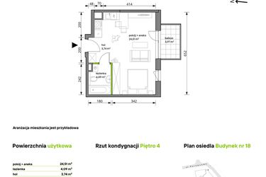 Rzut - Mieszkanie na sprzedaż 1 pokój o powierzchni 32,34 m² - numer 18/088 w Trzcinowa Vita
