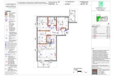 Rzut - Mieszkanie na sprzedaż 4 pokoje o powierzchni 62,37 m² - numer 14 w Apartamenty Jordanowska
