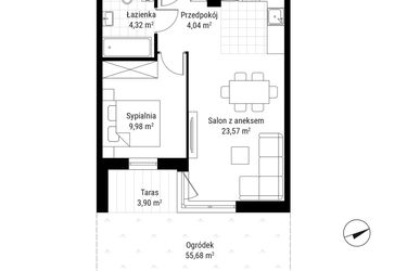 Rzut - Mieszkanie na sprzedaż 2 pokoje o powierzchni 41,91 m² - numer B.03 w Nowa Namiarkowa