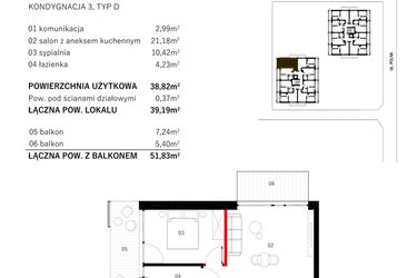 Rzut - Mieszkanie na sprzedaż 2 pokoje o powierzchni 38,14 m² - numer M19 w SUNDAY Resort Ustronie Morskie II